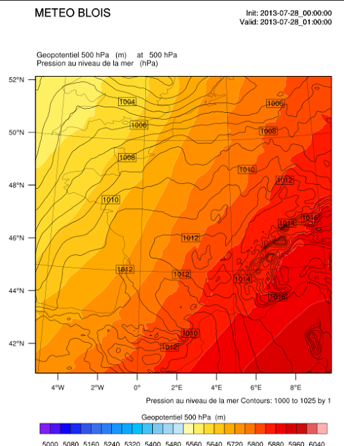 WRF Pression et géopotentiel à 500 hPa.